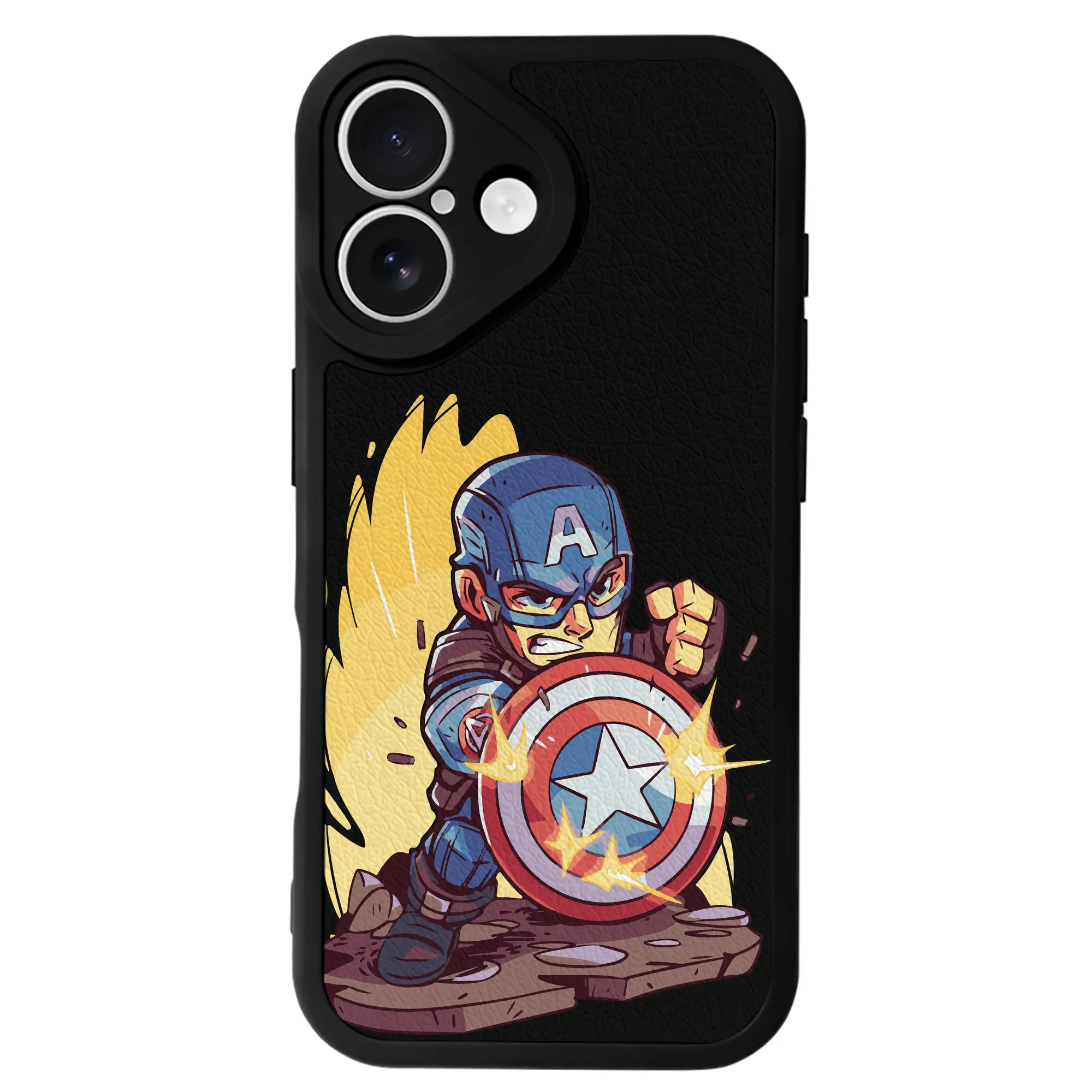 アベンジャーズ (Avenjāzu) グッズ キャプテン・アメリカ（Captain America） - IPhone 16シリーズ対応 ・ シリコンスマホケース ・ レザー調 ・ 高精度フィット ・ 耐衝撃 ・ ワイヤレス充電対応 ・ 精密カット